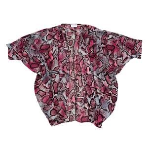 Adrienne Pink, Grey & Black Reptile Short Sleeve Sheer Open Blouse - SIZE S